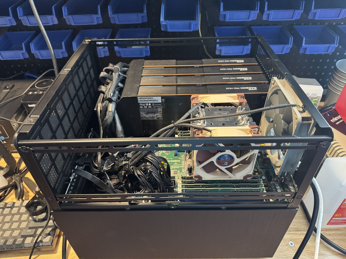Galactus, the lab's inference server: four GPUs and an EPYC processor in a compact chassis